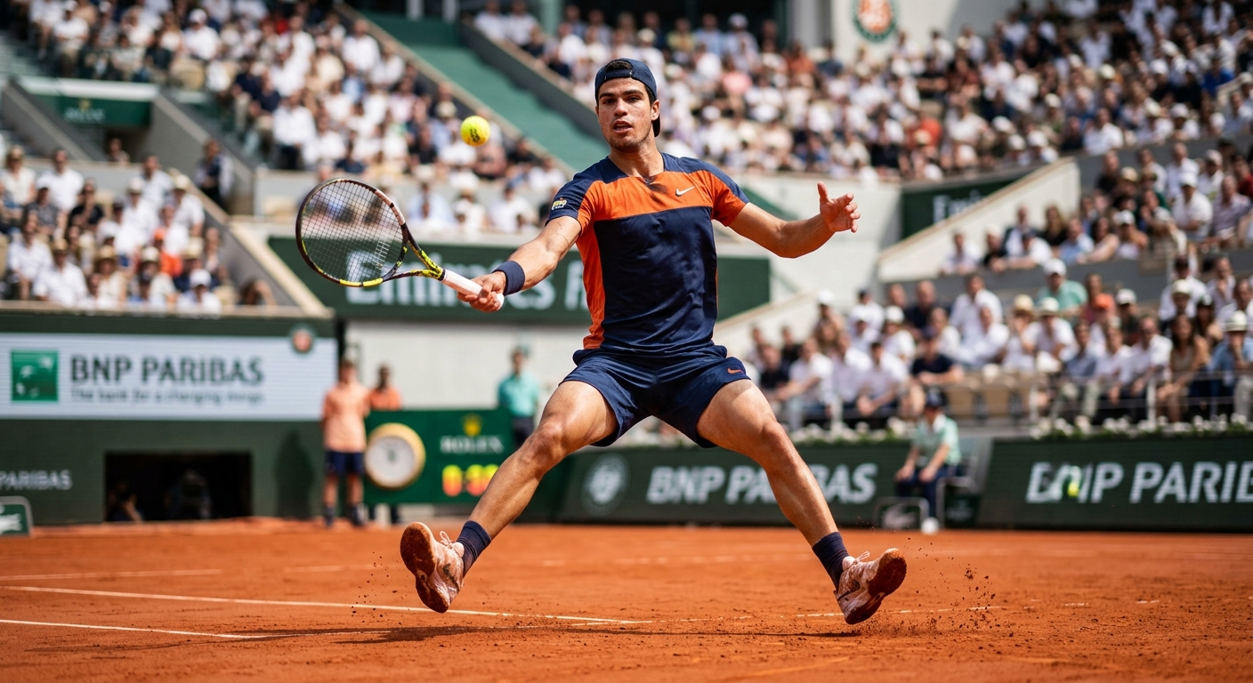 Player facing front on an outdoor clay court